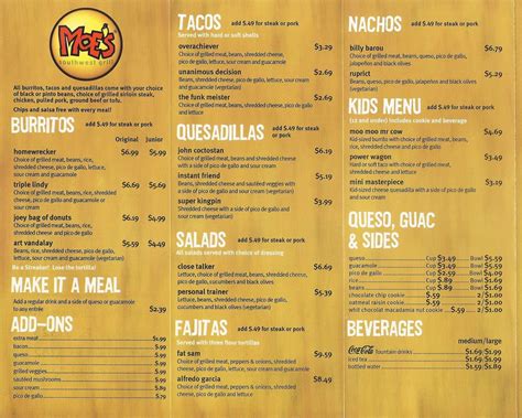 moe's menu|moe's restaurant menu.